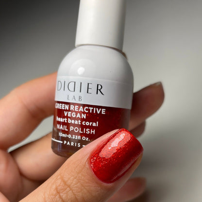 Green Reactive Vegan Nail Polish, Didier Lab, Heart Beat Coral, 10 ml