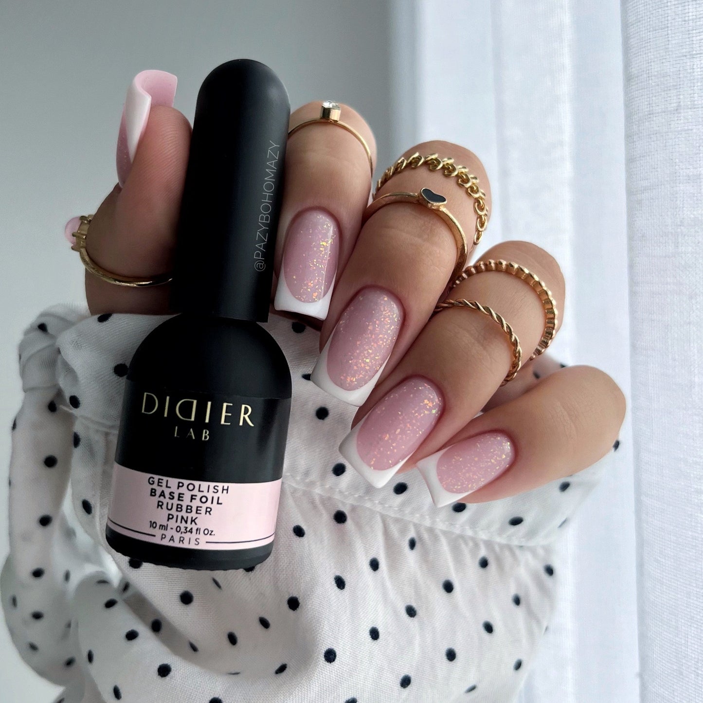 Didier Lab Gel Polish Rubber Base Coat in Foil Pink 10ml (TPO Free)